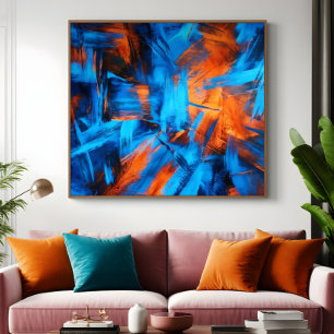 Póster Pincelada abstracta naranja azul audaz