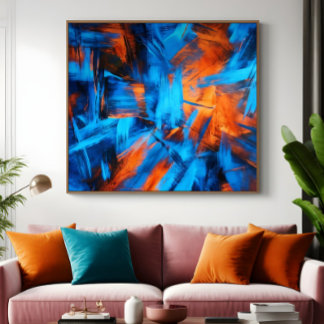 Póster Pincelada abstracta naranja azul audaz