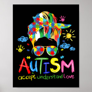 Póster Pincelada Conciencia del Autismo Acepta Amor Moño