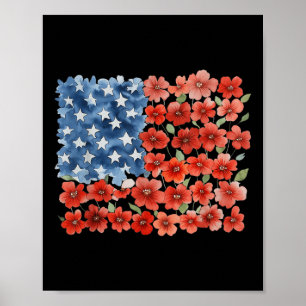 Póster Pincelada De Flor Bandera De América 4 De Julio Fl