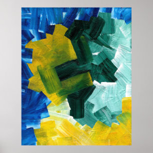 Póster Pinceladas abstractas azules, verdes y amarillas