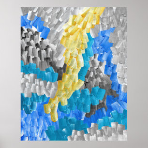 Póster Pinceladas abstractas en amarillo, azul y gris