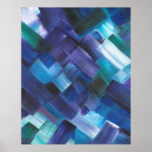Póster Pinceladas abstractas en azul, verde azulado y púr