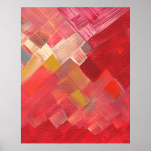 Póster Pinceladas abstractas geométricas rojas, rosadas y