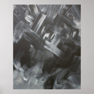Póster Pinceladas abstractas monocromáticas en blanco y n