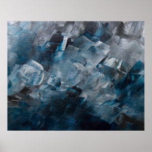 Póster Pinceladas abstractas oscuras en tonos azules y gr