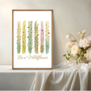 Póster Pinceladas de Acuarela de Flores Silvestres Verde