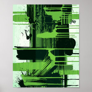 Póster Pinceladas de pintura verde y negra sobre fondo bl