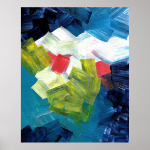 Póster Pinceles abstractos en azul, verde y rojo