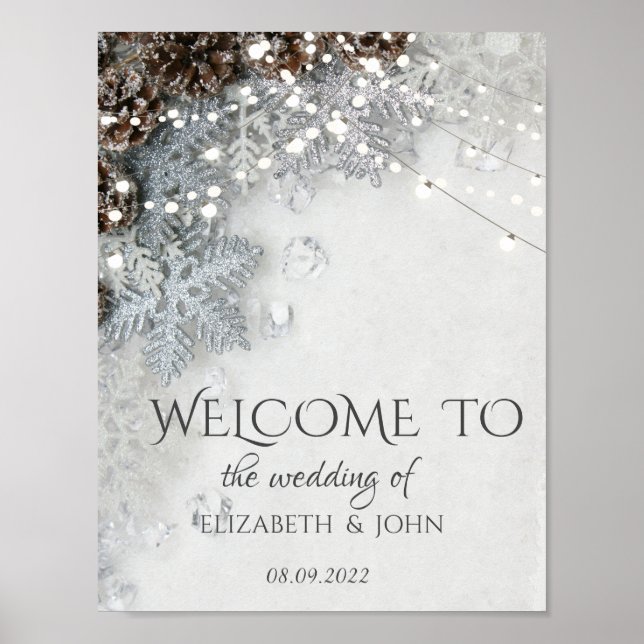 Póster Pine Cone, Boda de copos de nieve Poster (Frente)