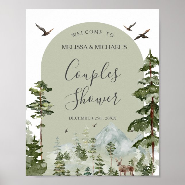 Póster Pine Tree Forest Mountain Couple Shower Welcome (Frente)