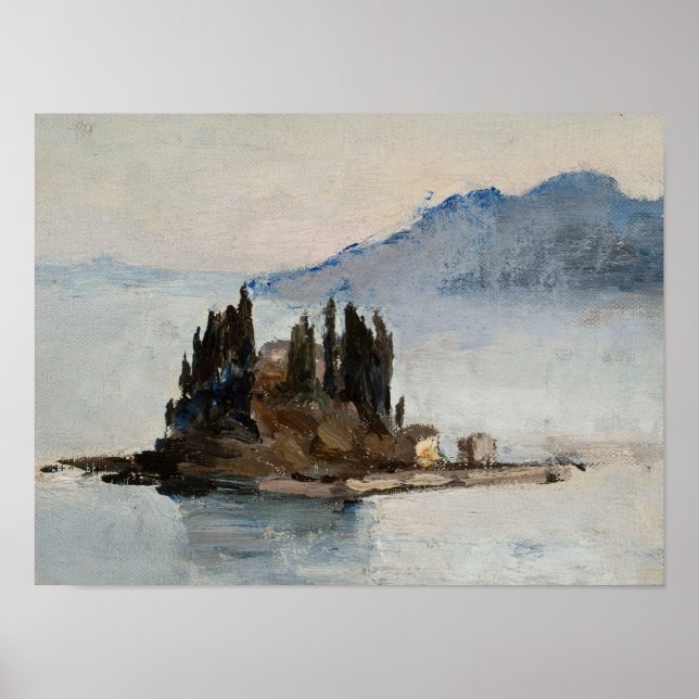 Póster Pine tree island in water landscape art print (Frente)