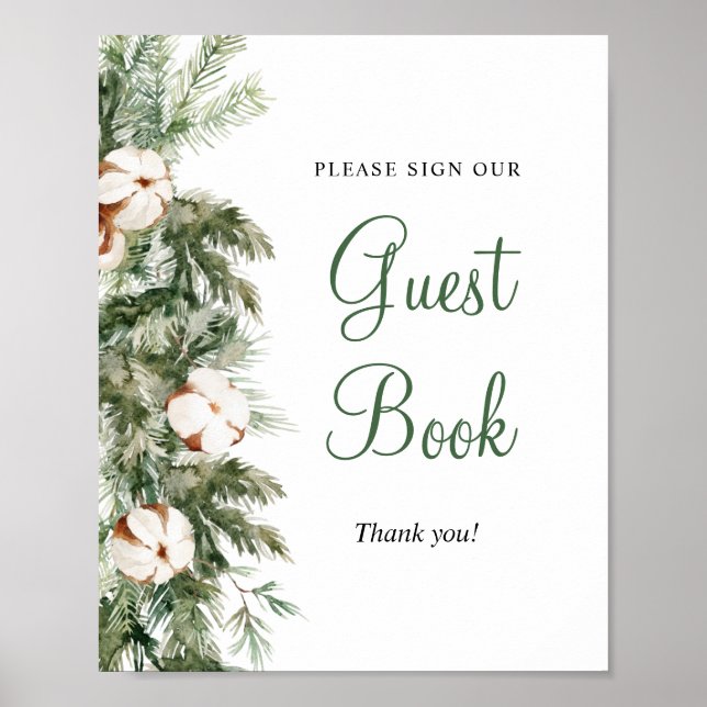 Póster Pine Winter Guest Book Bridal Shower Rótulo (Frente)
