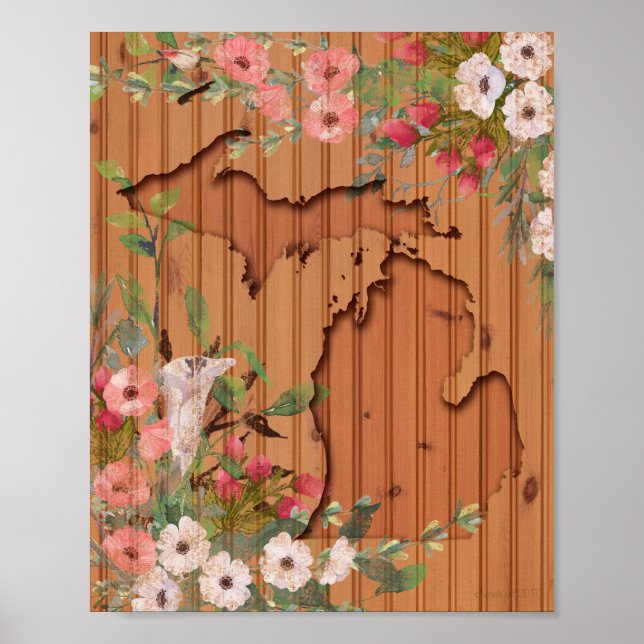 Póster Pine Wood | Cargado Michigan Floral (Frente)