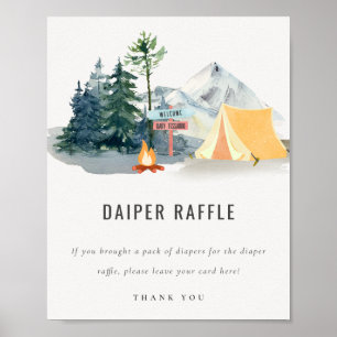 Póster Pine Woods Camping Diaper Raffle Rótulo Baby Showe