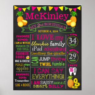 Póster Pineapple Birthday, poster de signos de pizarra