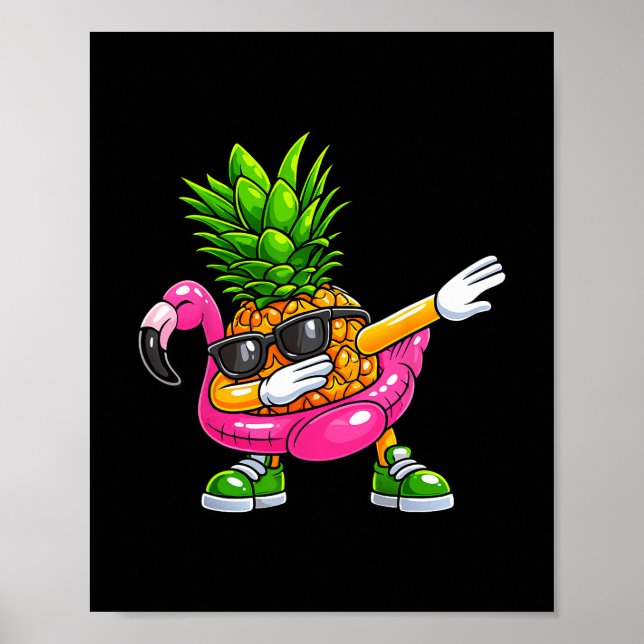 Póster Pineapple Dabbing Flamingo Aloha Hawaii Tropical V (Frente)