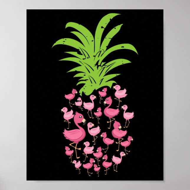 Póster Pineapple Flamingo Aloha Beach Hawaii - Bir Rosa (Frente)