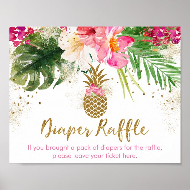 Póster Pineapple Floral Baby Shower Diaper Raffle (Frente)
