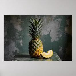 Póster Pineapple & Pineapple Slice Rustic Grunge Photo