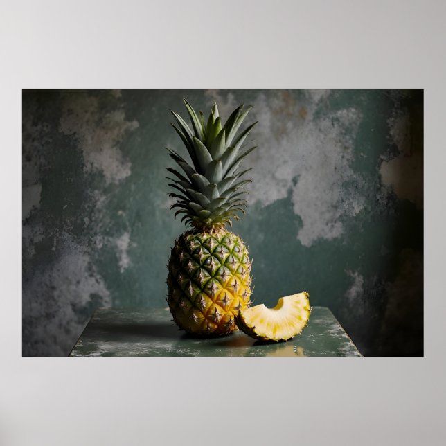 Póster Pineapple & Pineapple Slice Rustic Grunge Photo (Frente)