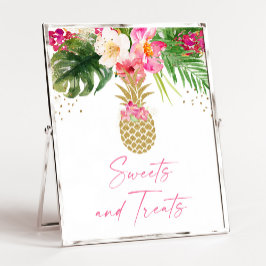 Póster Pineapple Tropical Floral Cumple con el Rótulo