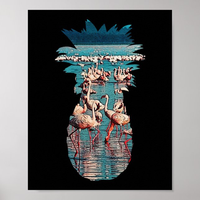 Póster Pineapple Y Flamingo Diseño Playa Vintage Verano (Frente)