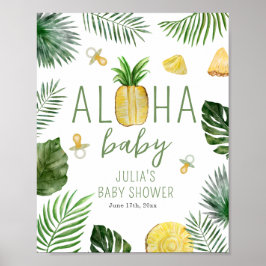 Póster Pineapples y Pacificadores Aloha Baby Shower Green