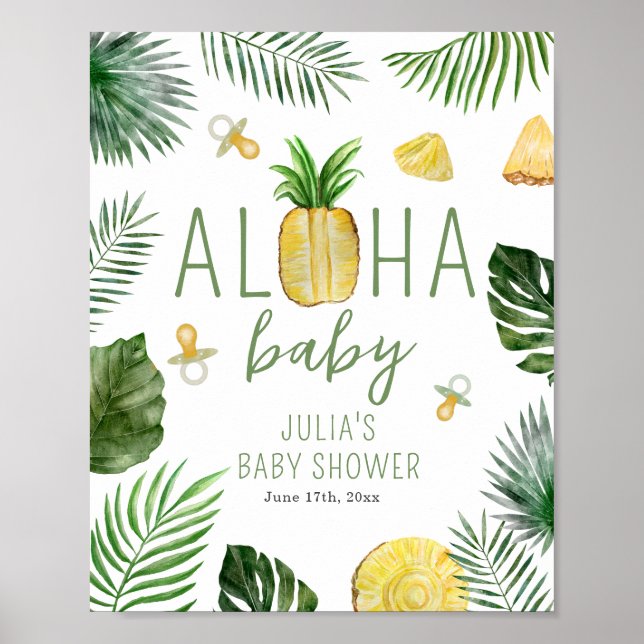 Póster Pineapples y Pacificadores Aloha Baby Shower Green (Frente)
