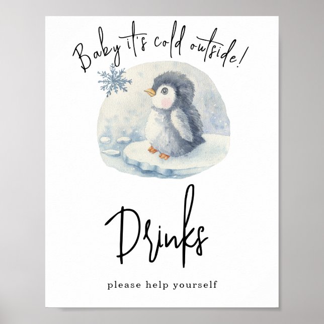 Póster Pingüino acuarela - Bebidas (Frente)