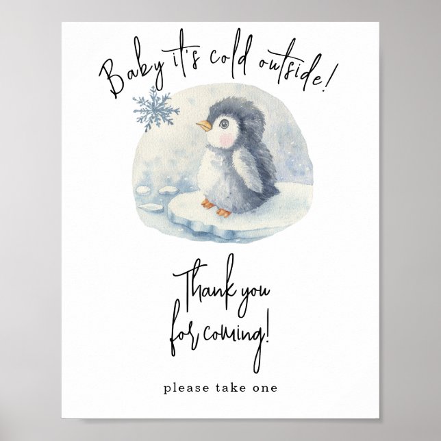 Póster Pingüino acuarela - Gracias por venir (Frente)