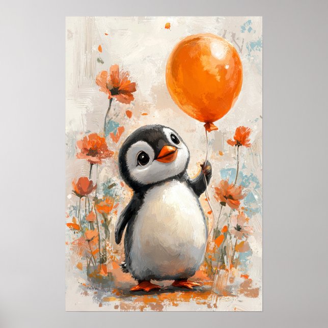 Póster Pingüino alegre con pintura digital en globo Naran (Frente)