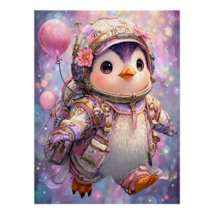 Póster Pingüino astronauta