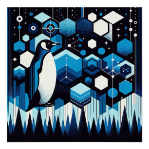 Póster Pingüino Azul Profundo En Bosque Antártico De Invi