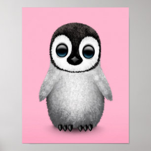 Póster Pingüino bebé lindo en rosa