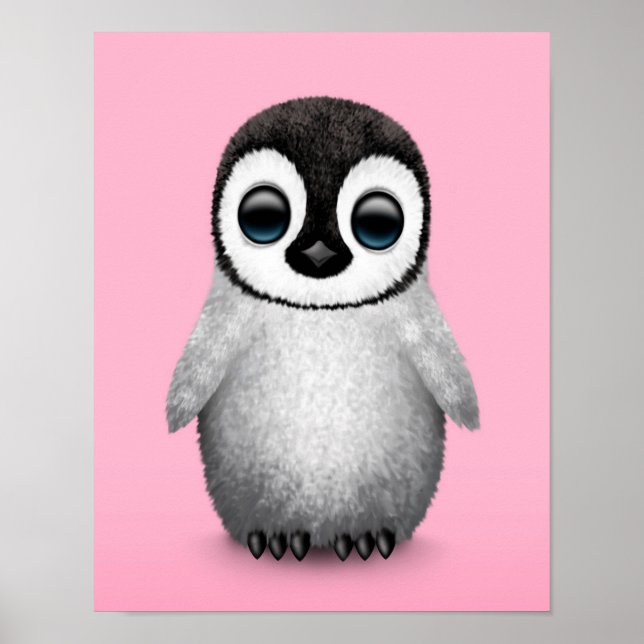 Póster Pingüino bebé lindo en rosa (Frente)