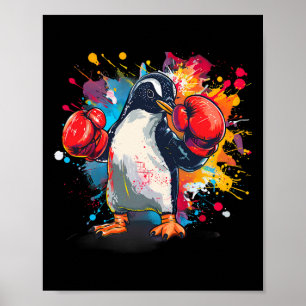 Póster Pingüino Boxeador Con Guantes De Boxeo Kickboxing