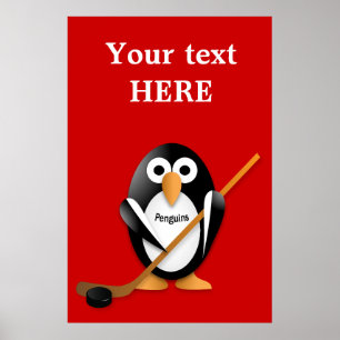 Póster Pingüino con bastón de hockey
