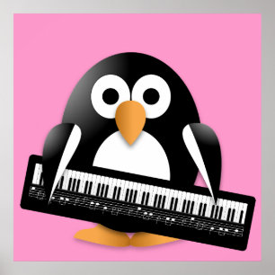 Póster Pingüino con piano