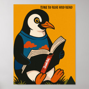 Póster Pingüino Con Un Libro — Hora De Levantarse Y Leer!