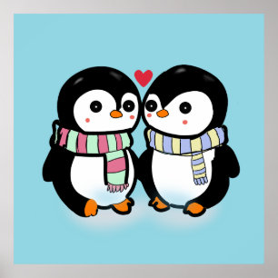 Póster Pingüino de amor de invierno personalizado
