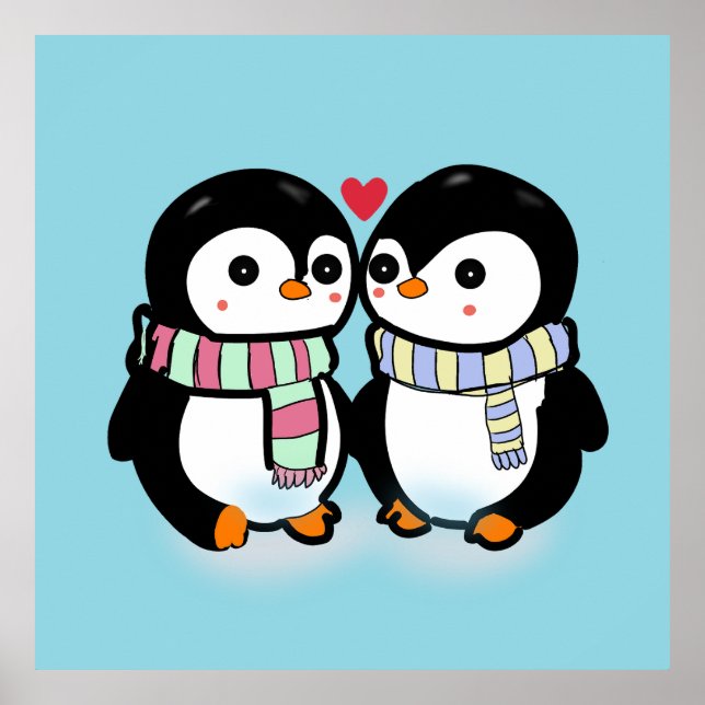 Póster Pingüino de amor de invierno personalizado (Frente)