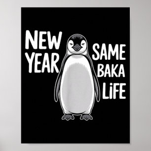 Póster Pingüino de Año Nuevo Divertido Humor Año Nuevo Mi
