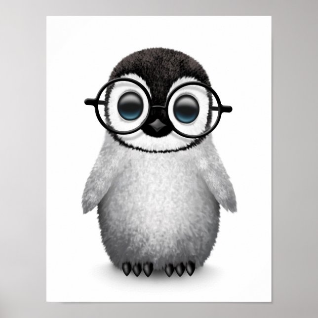 Póster Pingüino de bebé con anteojos de ojos en blanco (Frente)
