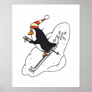 Póster pingüino de esquí tonto
