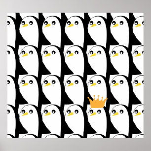 Póster Pingüino de historietas: Vintage blanco negro