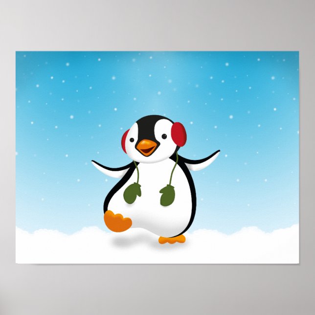 Póster Pingüino de invierno divertido (Frente)