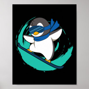 Póster Pingüino De Invierno En Snowboard Snowboard