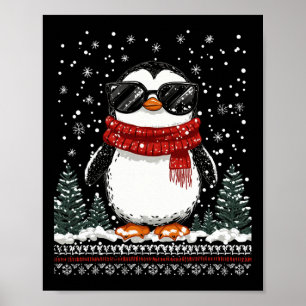 Póster Pingüino De Navidades Graciosos Con Sungles Fea Ch