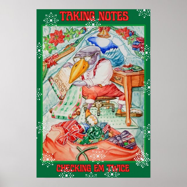 PÓSTER PINGÜINO DE SANTA TOMANDO NOTAS REVISANDO EM DOS V (Frente)